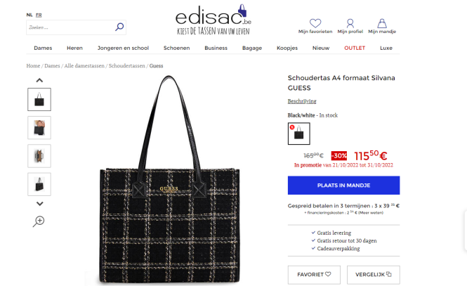 Bij edisac.be is er 30% korting op Guess. bv...