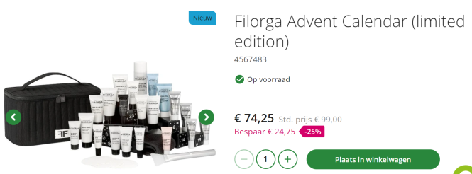 Filorga Adventkalender: nu 74,25 euro, elders...
