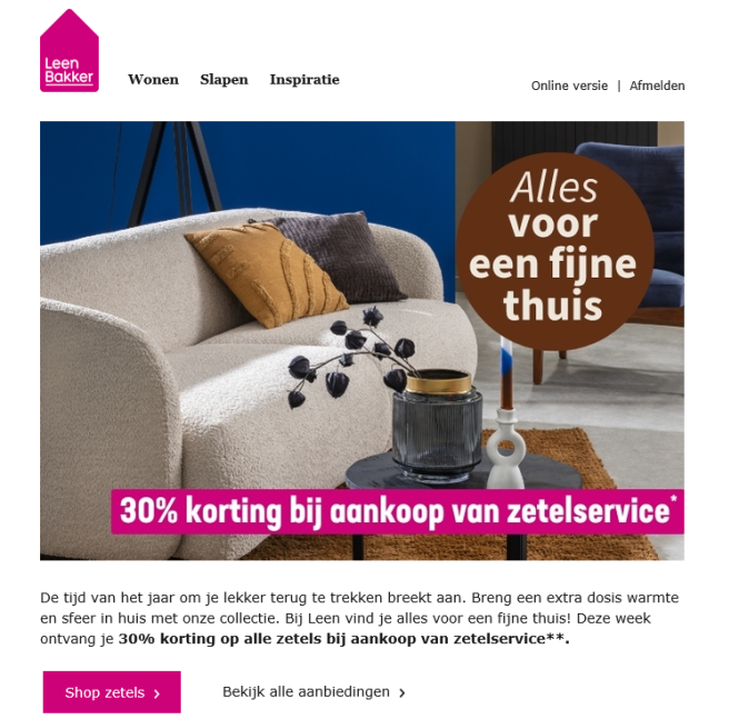 30% korting op alle zetels bij aankoop van ze...