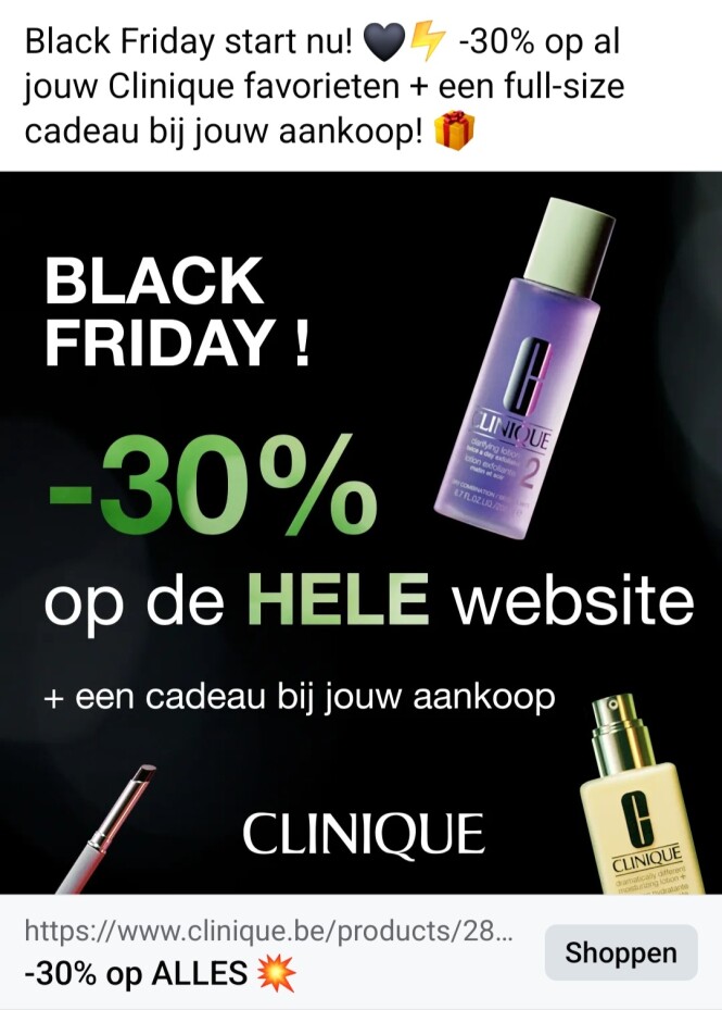 clinique.be black friday 30% korting op de he...