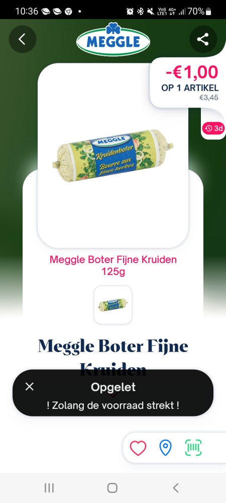 Shopmium -€1,00 op meggle boter fijne kruiden...