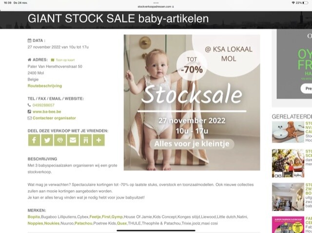 GIANT STOCK SALE baby-artikelen 27/11 Pater V...