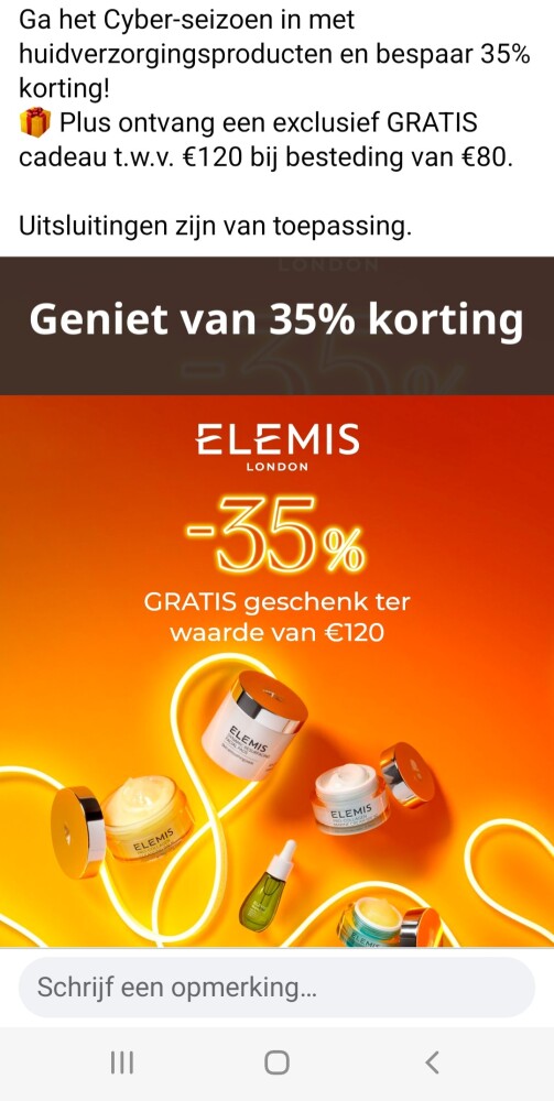 elemis.com -35% op een selectie en cadeau bij...