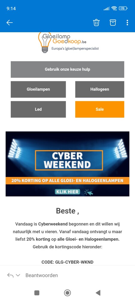 Site ok 20% korting op alle Gloei- en Haloge...