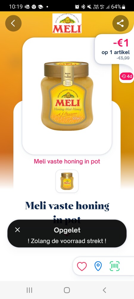 Shopmium -€1,00 meli vaste honing in pot