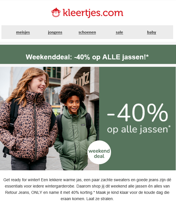 Weekenddeal bij kleertjes.com: dit weekend -4...