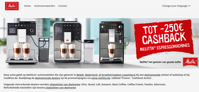 Tot €250 cashback op Melitta espressomachines...
