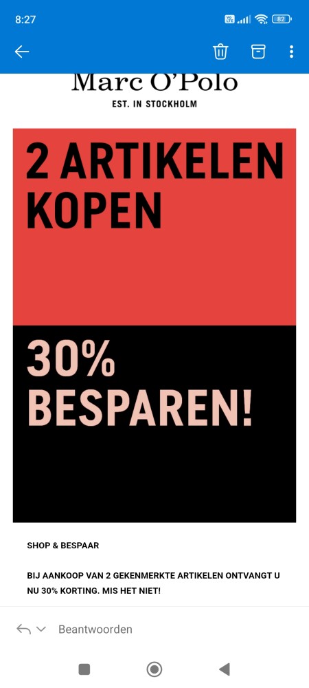 Bij Marc o'polo krijg je 30% korting bij aank...