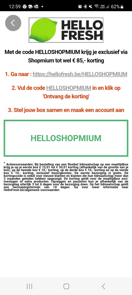 Shopmium tot wel €85 korting hellofresh