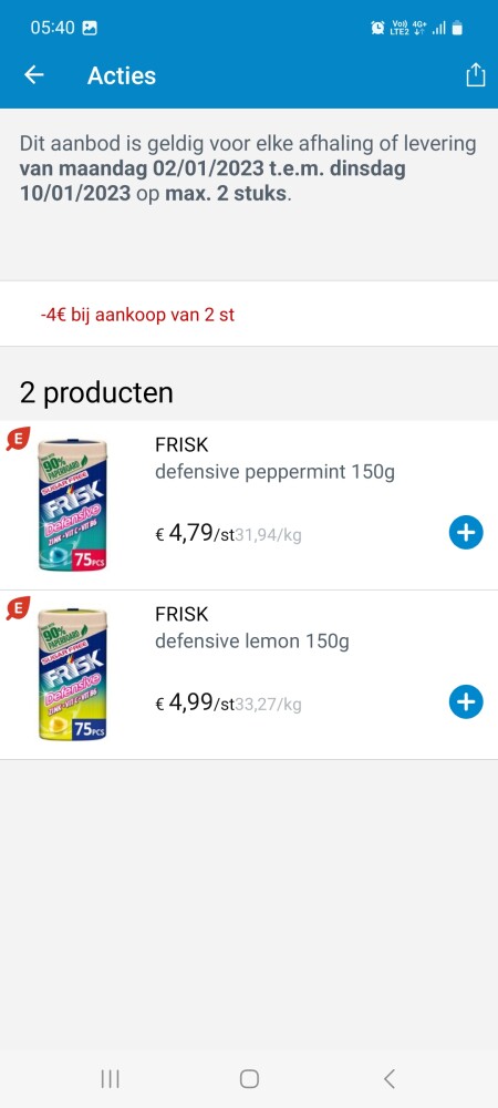 Collect and go vanaf 2/1 frisk defensive -4€...