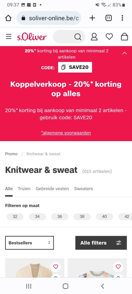 -20% op alles bij aankoop v 2 stuks (koppelve...