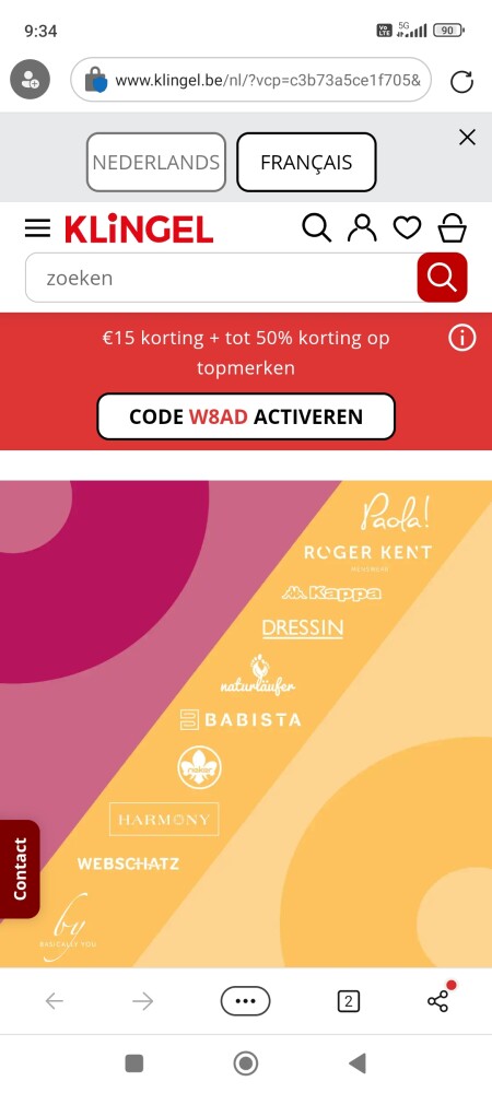 €15 korting bij aankoop vanaf €45 bij klingel...