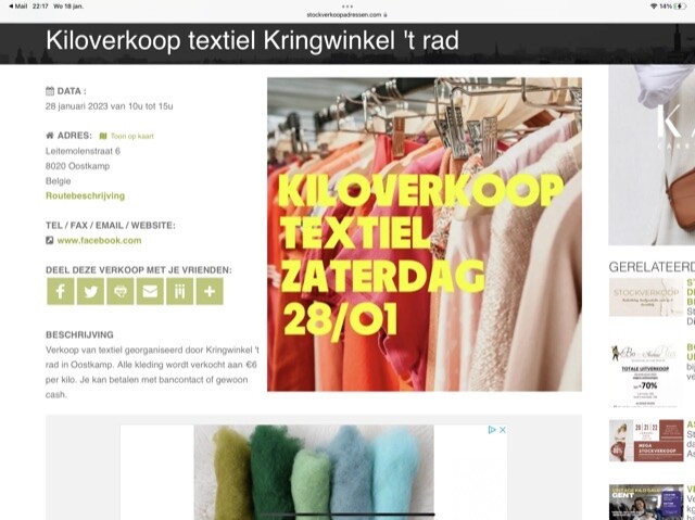 Kiloverkoop textiel Kringwinkel 't rad 28 jan...