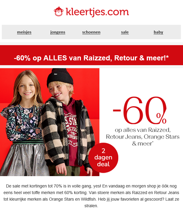 2-dagendeal bij kleertjes.com: vandaag en mor...