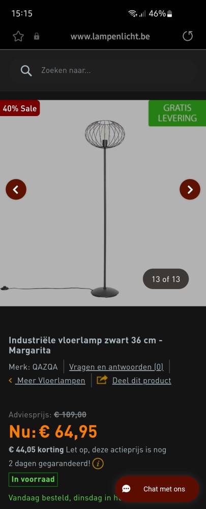 Deze vloerlamp gekocht aan 40% korting gekoch...
