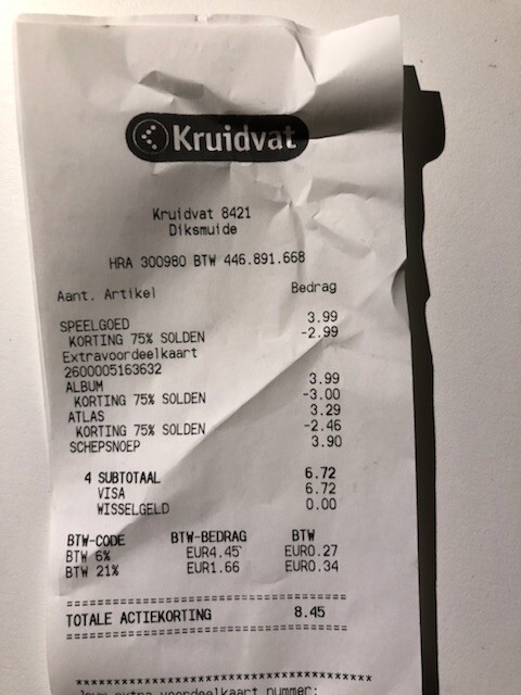 Ik deed nog wat solden bij Kruidvat. Alles aa...