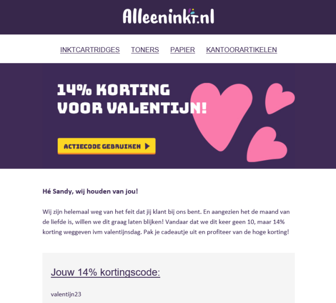 14% korting bij alleeninkt.nl