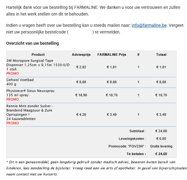 €11.81 bespaard bij farmaline.be: Korting op...