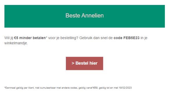 Kortingscode FEB5E23 (5 euro korting) bij aan...