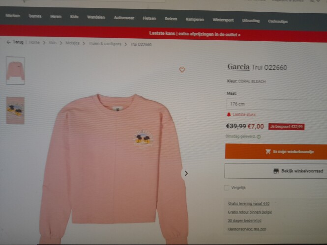 -82% op kindertrui v Garcia bij AS Adventure...