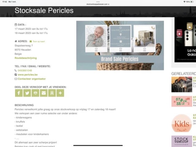 Stocksale Pericles 17/18 maart Stapsteenweg...