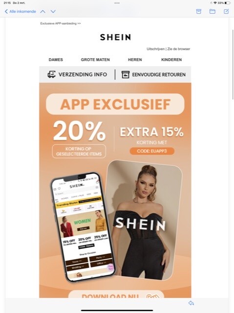20% korting In de app van Shein op geselectee...