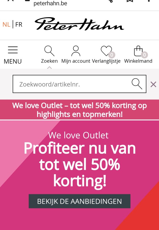 peterhahn.be we love outlet profiteer nu tot...