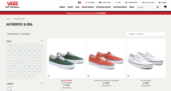 30% korting op Authentic & Era bij Vans https...