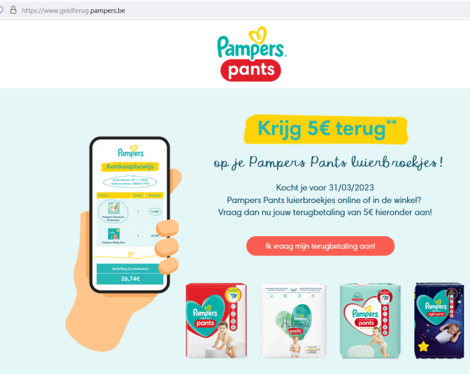 Pampers Krijg €5 terug op je Pampers Pants lu...