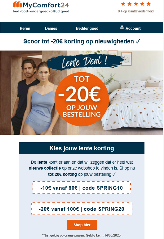 -10€ vanaf 60€: code SPRING10 -20€ vanaf 100€...