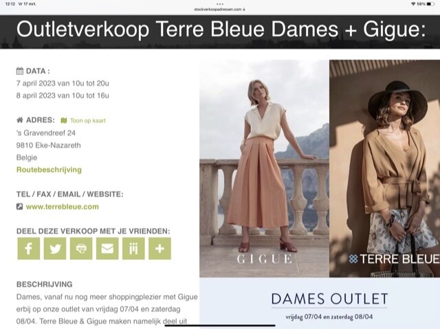 Outletverkoop Terre Bleue Dames + Gigue 7/8 a...