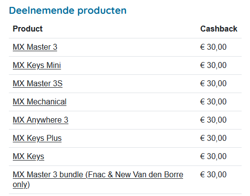 Logitech 30€ cashback bij aankoop van 2 MX pr...