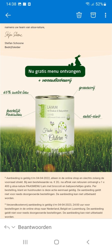 Gratis paasmenu 1x 400gr v Alsa Nature voor h...