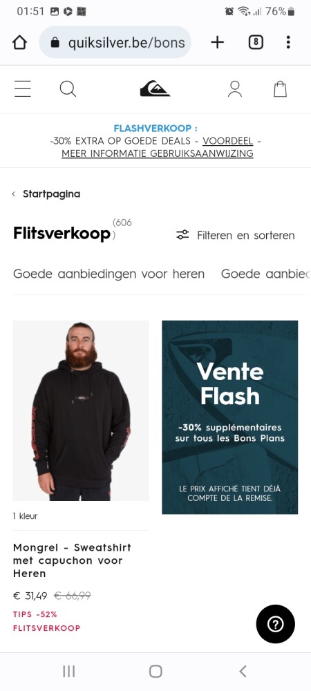 Flashverkoop -30% extra korting op grote sele...