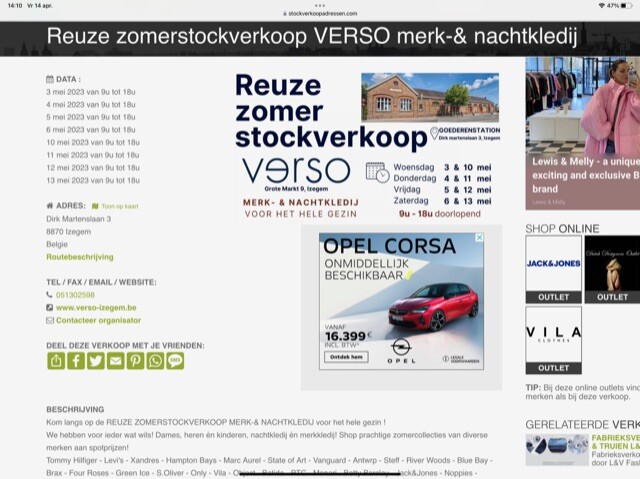 Reuze zomerstockverkoop VERSO merk-& nachtkle...