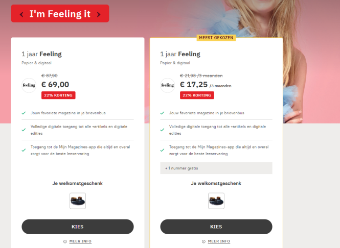Neem een abonnement op feeling voor €69/j ipv...