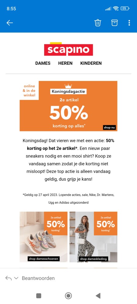 50% korting op het 2e artikel bij Scapino.nl:...