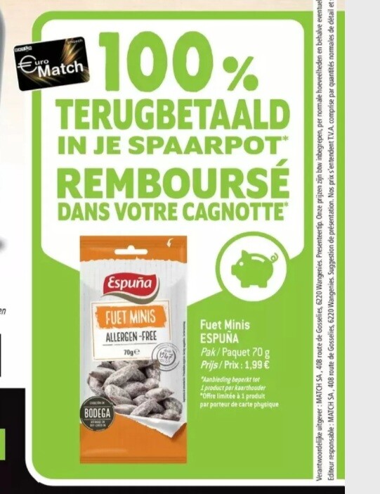 Match vanaf woensdag 3 mei 100% terugbetaald...