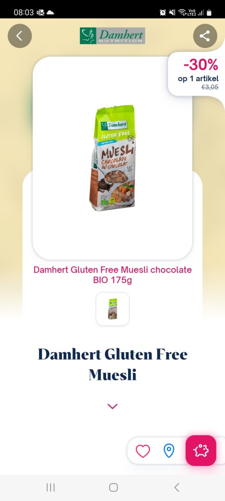 Shopnium-30% damhert gluten free muesli choco...