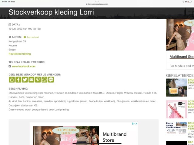 Stockverkoop kleding Lorri 10/6 Kongostraat 3...