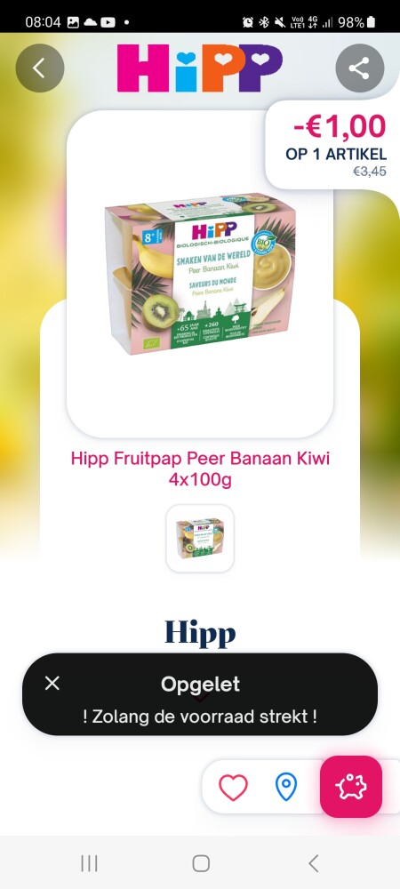 Shopmium -€1,00 hip fruitpap peer banaan kiwi...