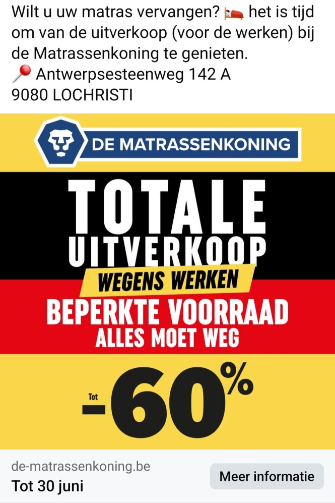 De matrassenkoning totale uitverkoop tot -60%...