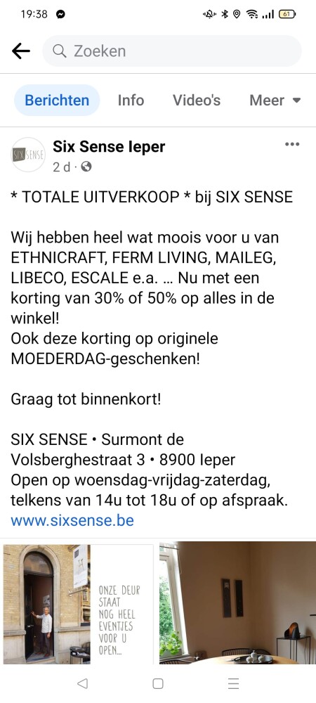 Uitverkoop bij six sence in Ieper. Geniet nu...