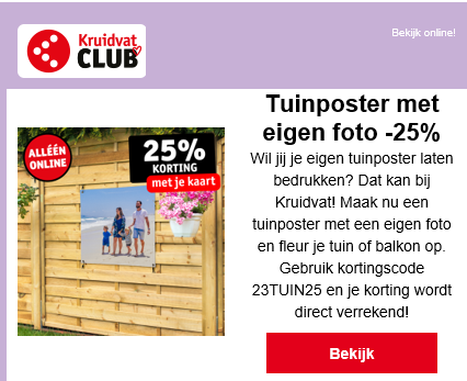 25% korting op Tuinposter met eigen foto bij...
