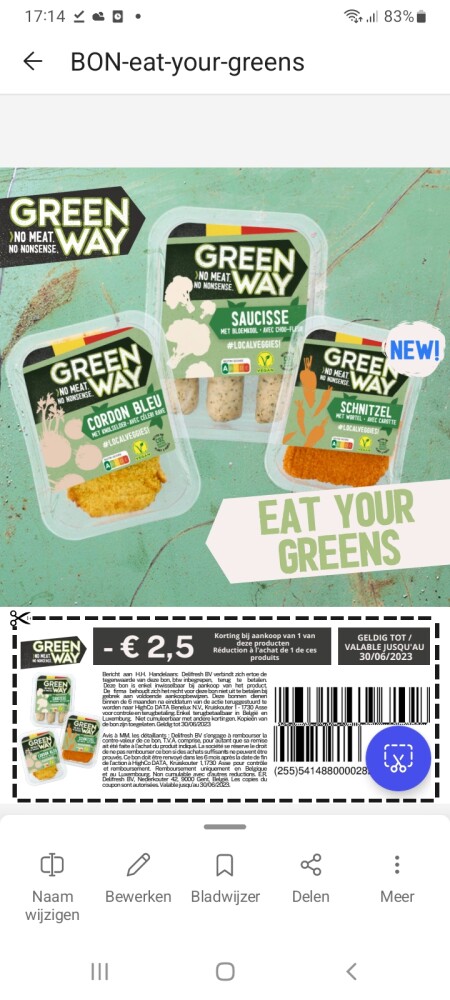 -2,5€ bij aankoop v 1 pak v Green way tem 30/...