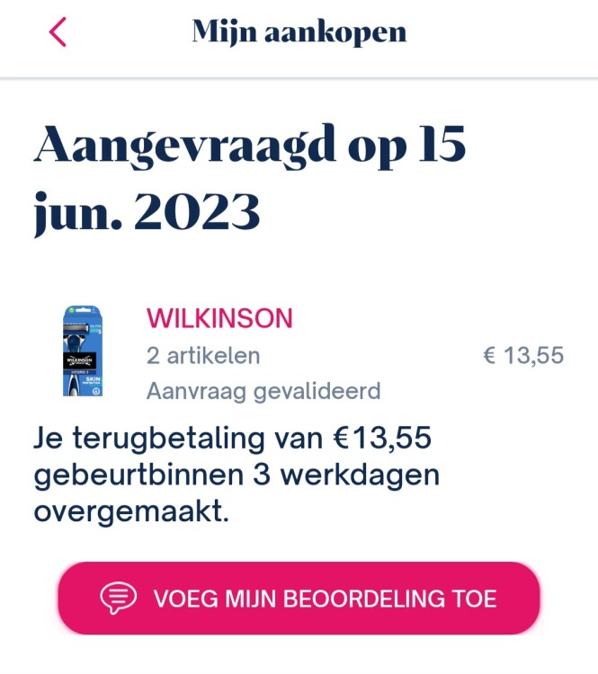 Shopmium wilkinson -60% bij 2 stuks. Gekocht...