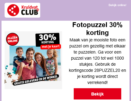 30% korting op een fotopuzzel bij kruidvat.be