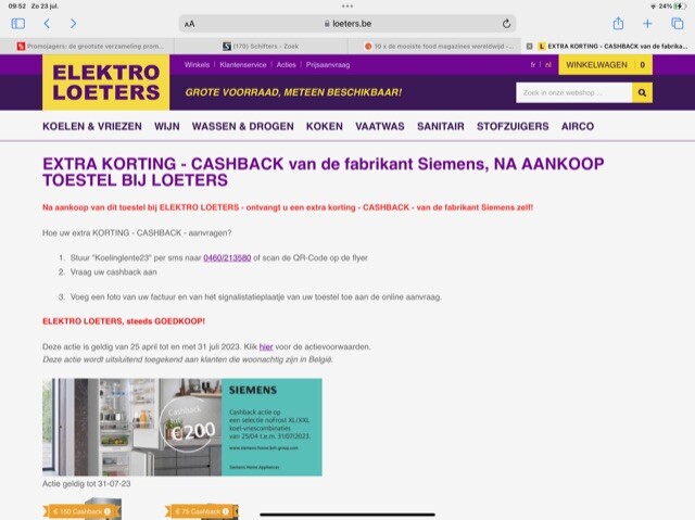 CASHBACK van de fabrikant Siemens, NA AANKOOP...