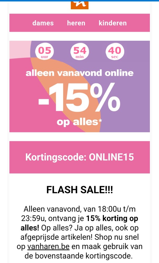 vanharen.be alleen vanavond -15% op alles* oo...