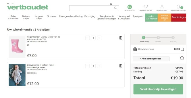 Ronde prijzen bij Vertbaudet, €19 betaald ipv...